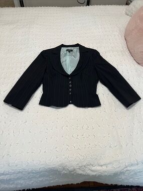 bebe vintage crop Black Pinstripe Fitted Button-Front Blazer